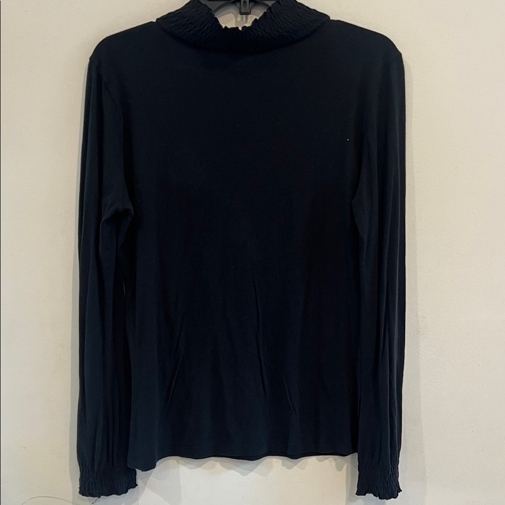DKNY Black Smocked Collar Long Sleeve Blouse Size L - Picture 5 of 6
